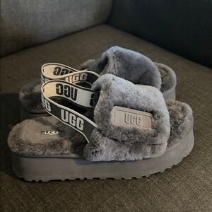 UGG Charcoal Fluffy Slide Sandals